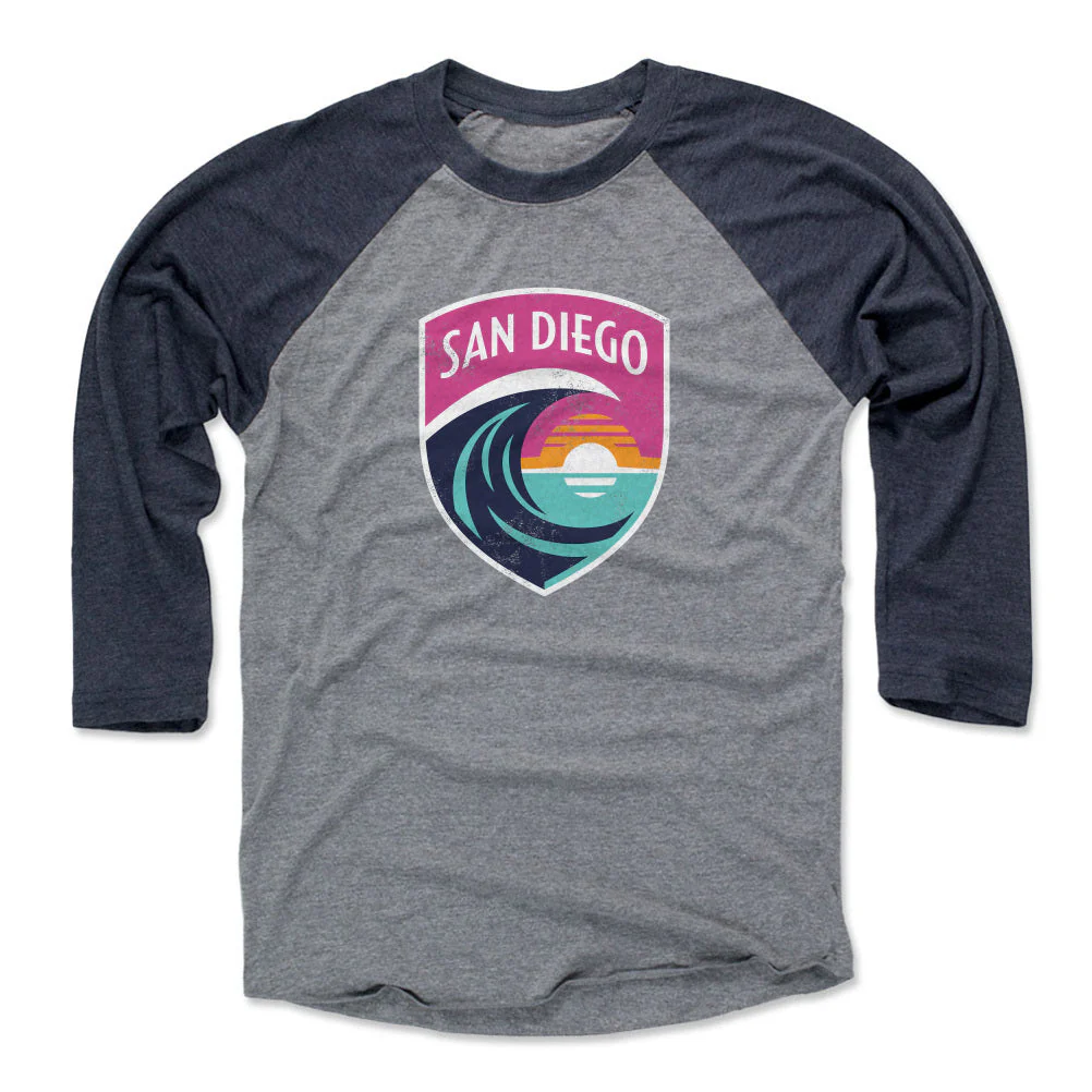 Unisex San Diego Wave Gray Vintage Primary Logo Raglan
