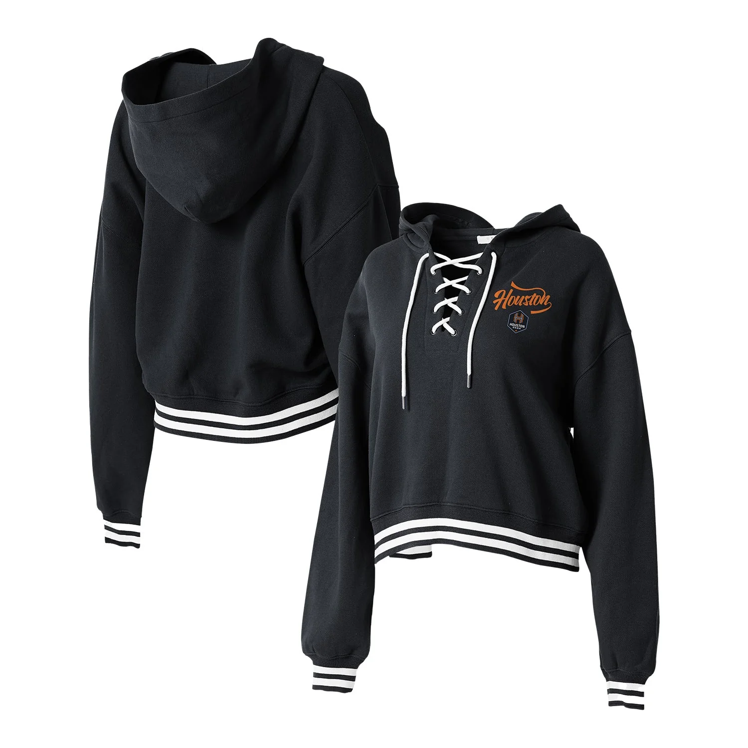 Women's Houston Dash WEAR Black Laced-Up Cropped Hoodie