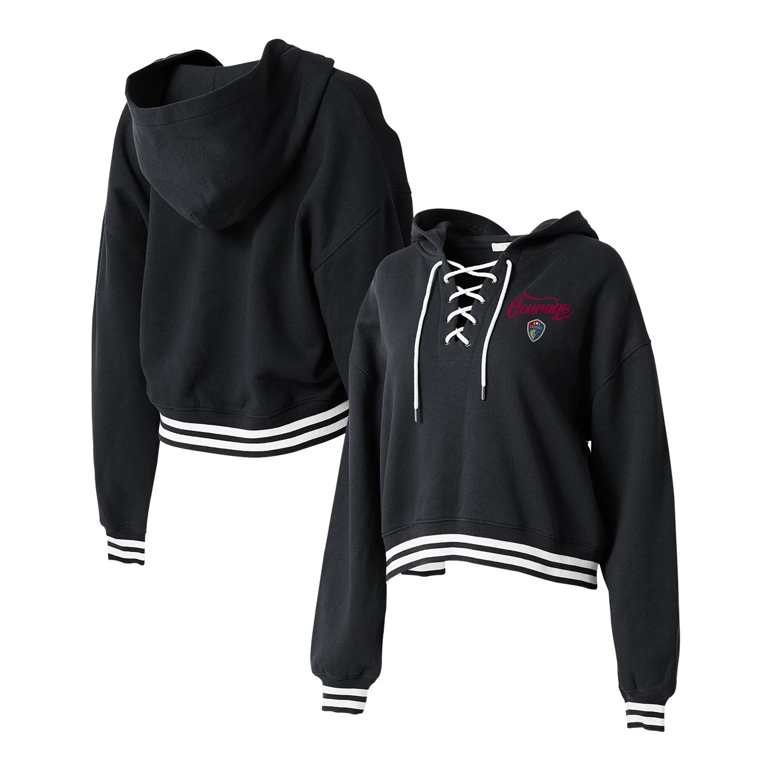 Women's NC Courage WEAR Black Laced-Up Cropped Hoodie