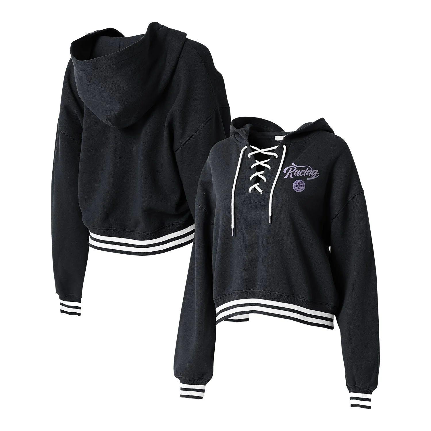 Women's Racing Louisville WEAR Black Laced-Up Cropped Hoodie