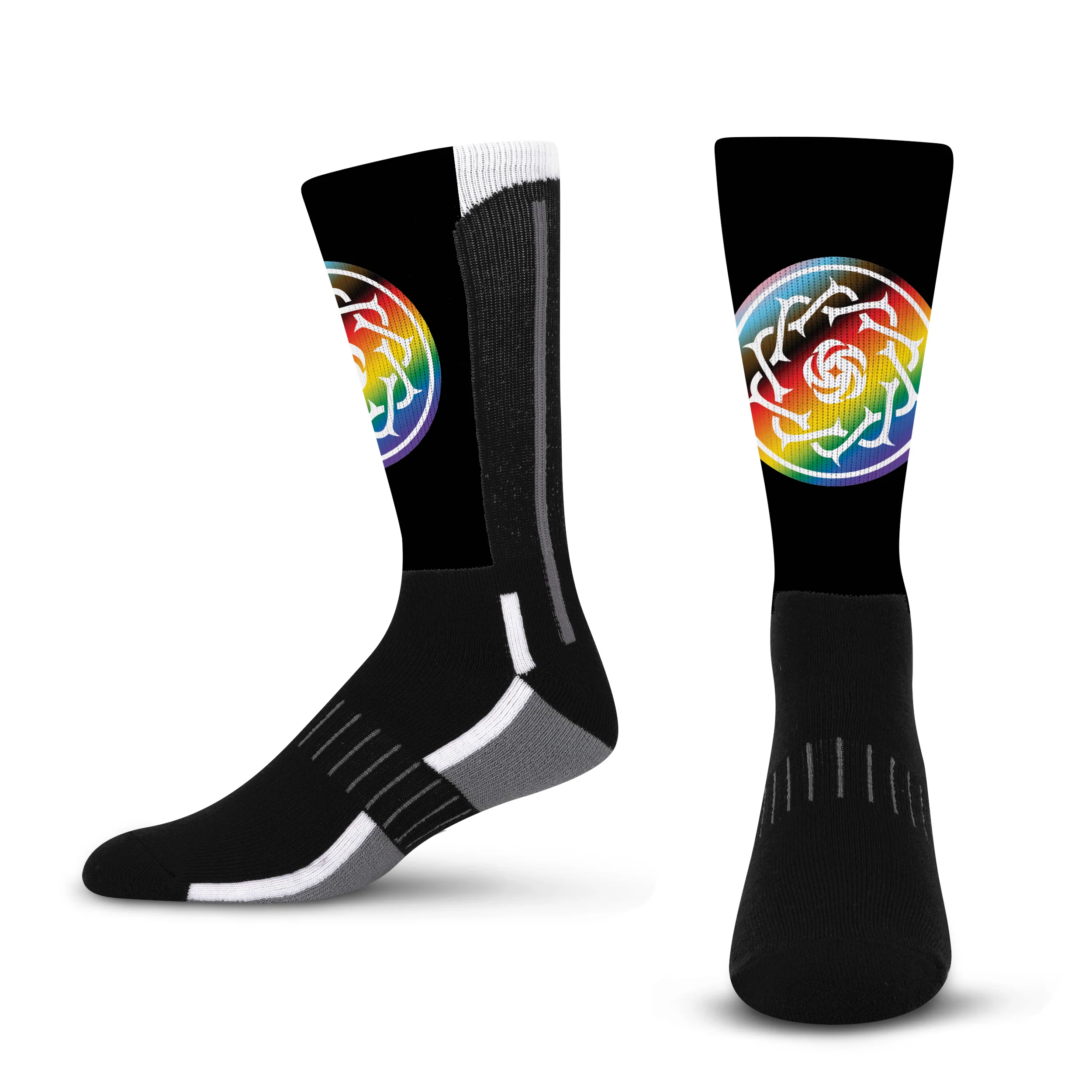 Youth Portland Thorns Black Phenom Curve 2025 Pride Socks